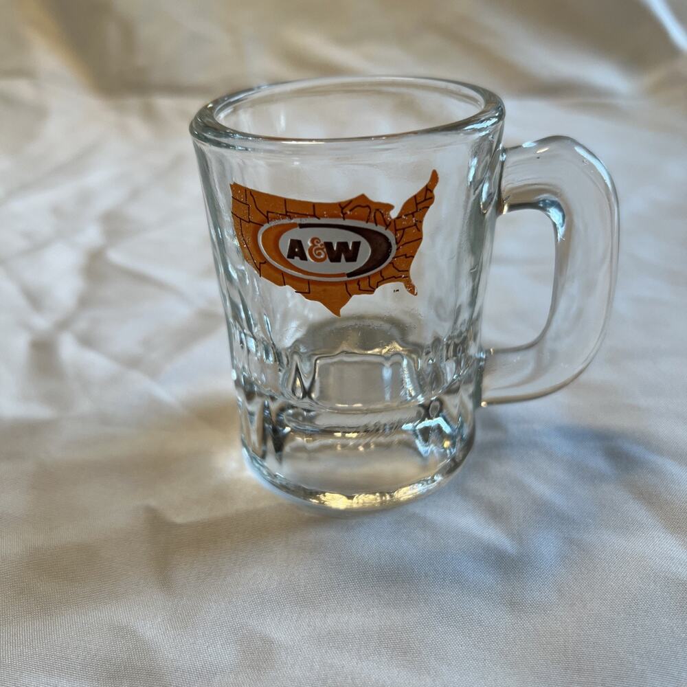 A&W Root Beer Mini Mug Vintage Clear Glass, 3" Tall